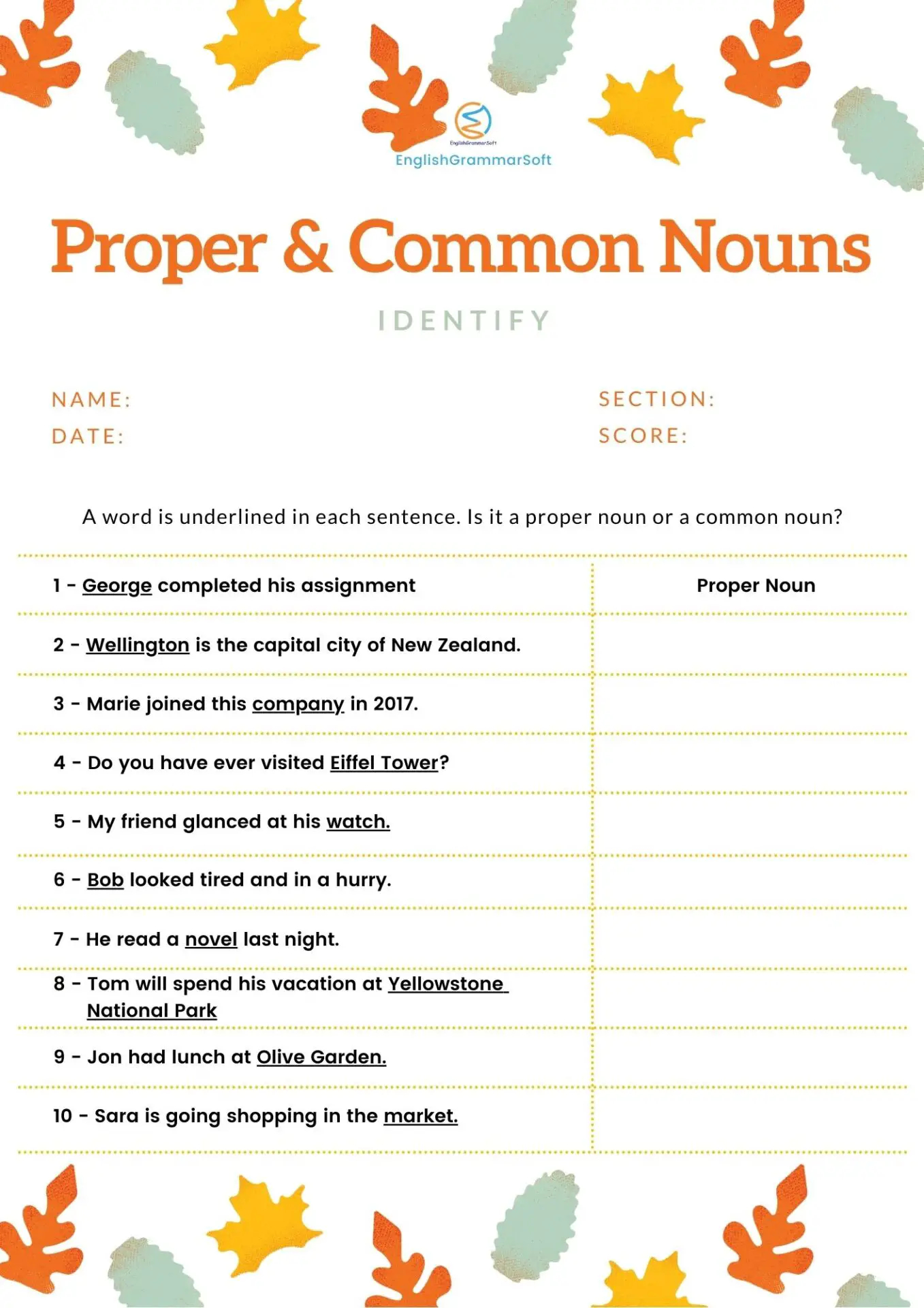 Proper Nouns Worksheet 25nd Grade