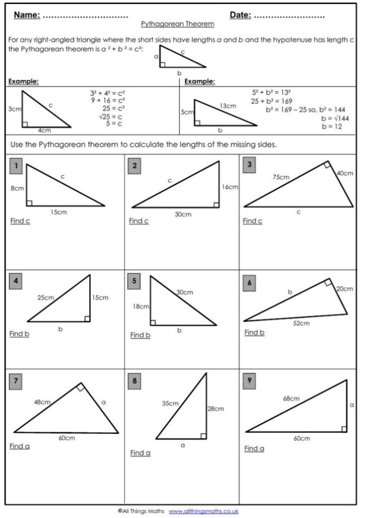 Pythagoras Theorem Worksheet Teaching Resources Pythagorean Common 