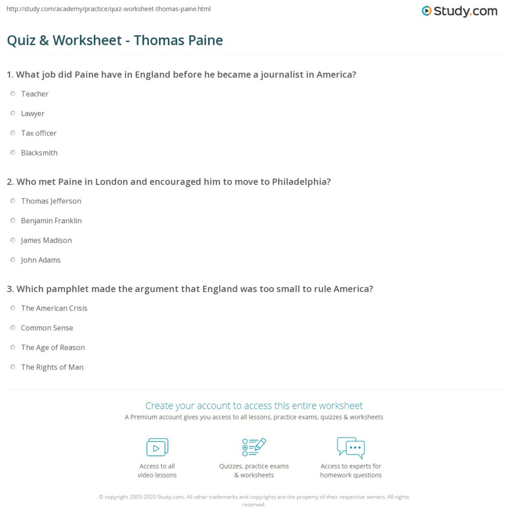 Quiz Worksheet Thomas Paine Study