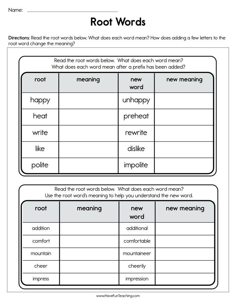 Root Words Worksheet Have Fun Teaching Root Words Prefixes