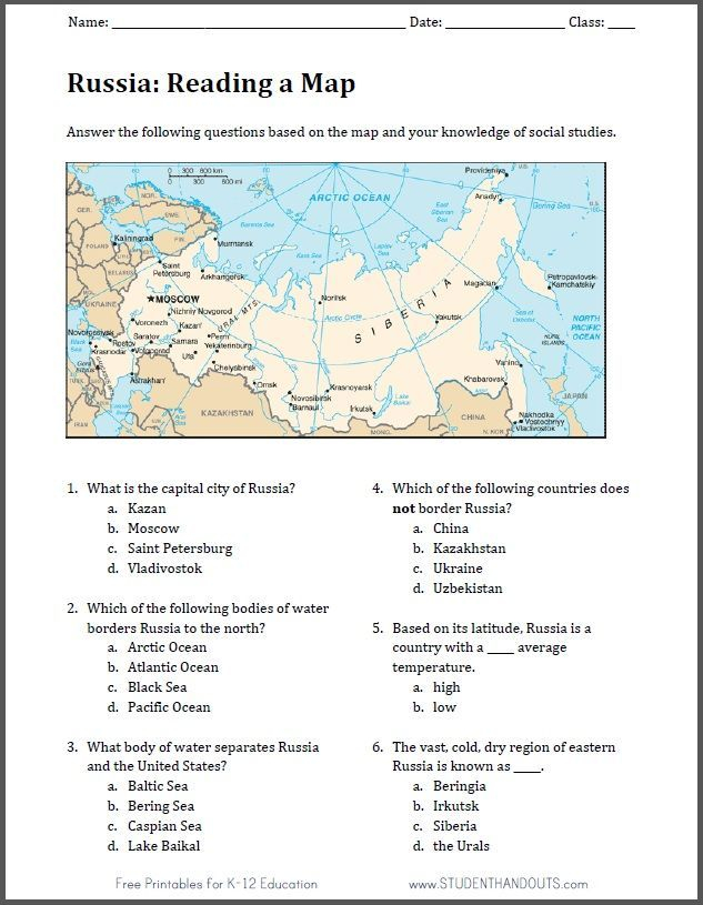 Russia Free Printable Map Worksheet Geography Worksheets Map