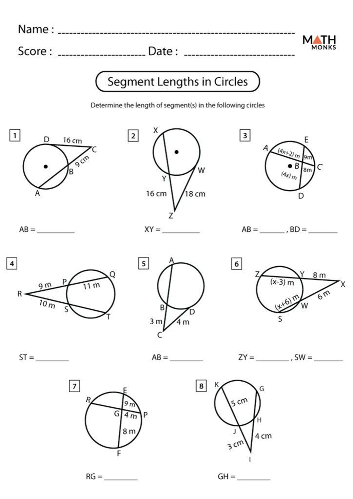 Segments In Circles Worksheets Math Monks