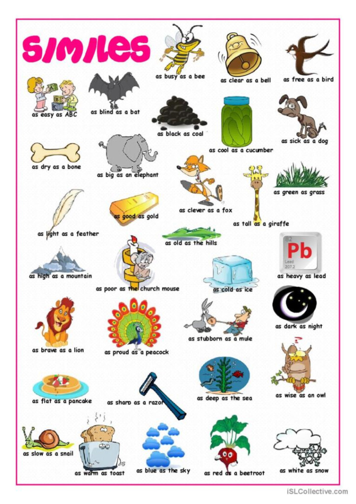Similes Picture Dictionary Pictionar English ESL Worksheets Pdf Doc