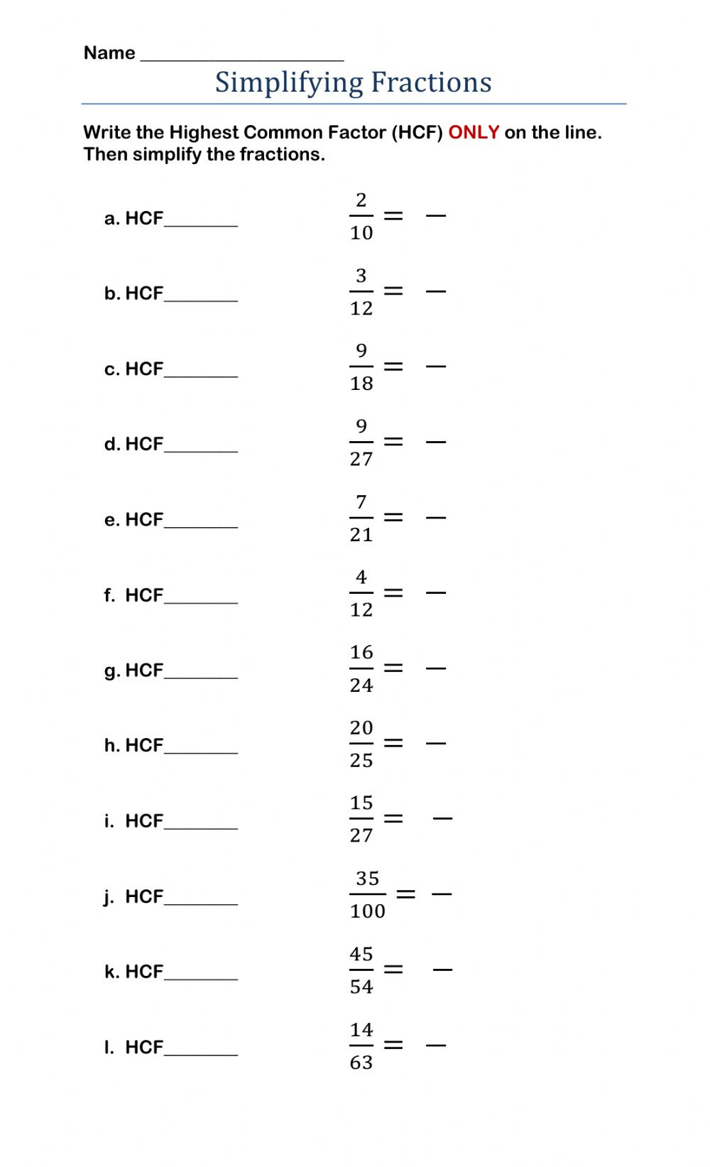 Simplifying Fractions Worksheet Common Core Common Core Worksheets