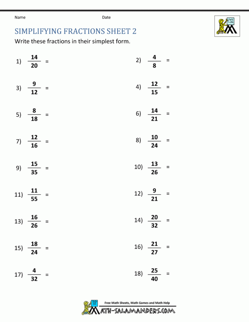 Simplifying Fractions Worksheet Common Core Worksheets