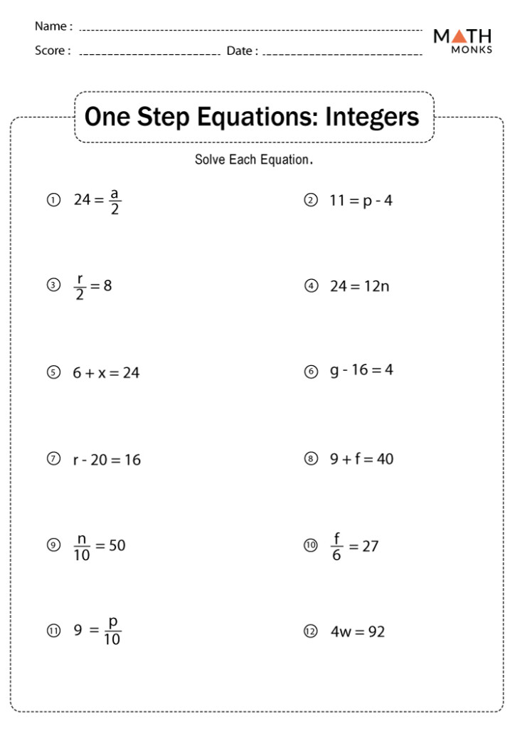 Solving One Step Equations Worksheet Pdf Tripmart