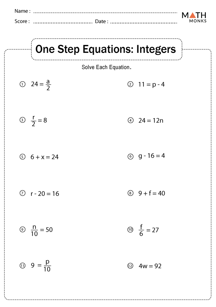 Solving One Step Equations Worksheet Pdf Tripmart