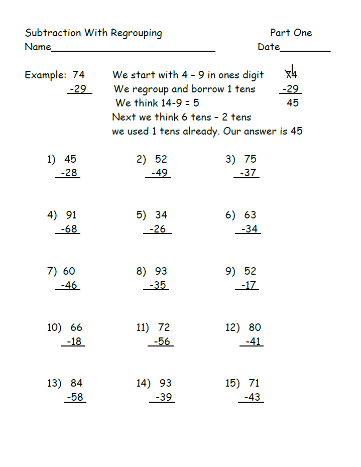 Subtraction With Regrouping Worksheets Subtraction With Regrouping