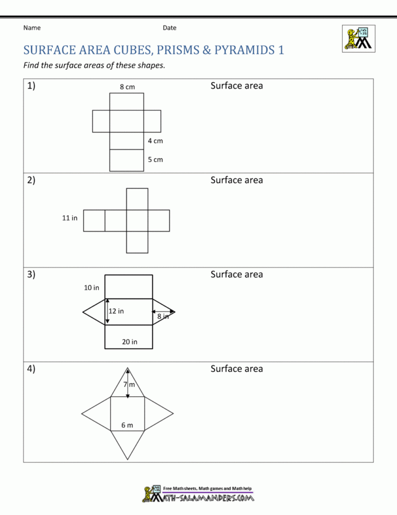 Surface Area Worksheets 6th Grade