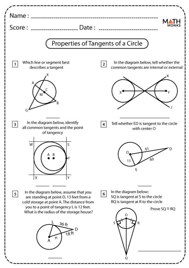 Tangents To A Circle Worksheets Math Monks Valentines Day Math Color 