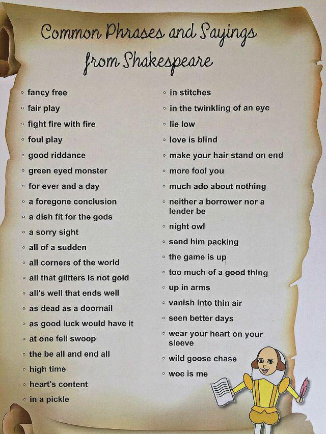 The Life And Times Of William Shakespeare Common Phrases Shakespeare 