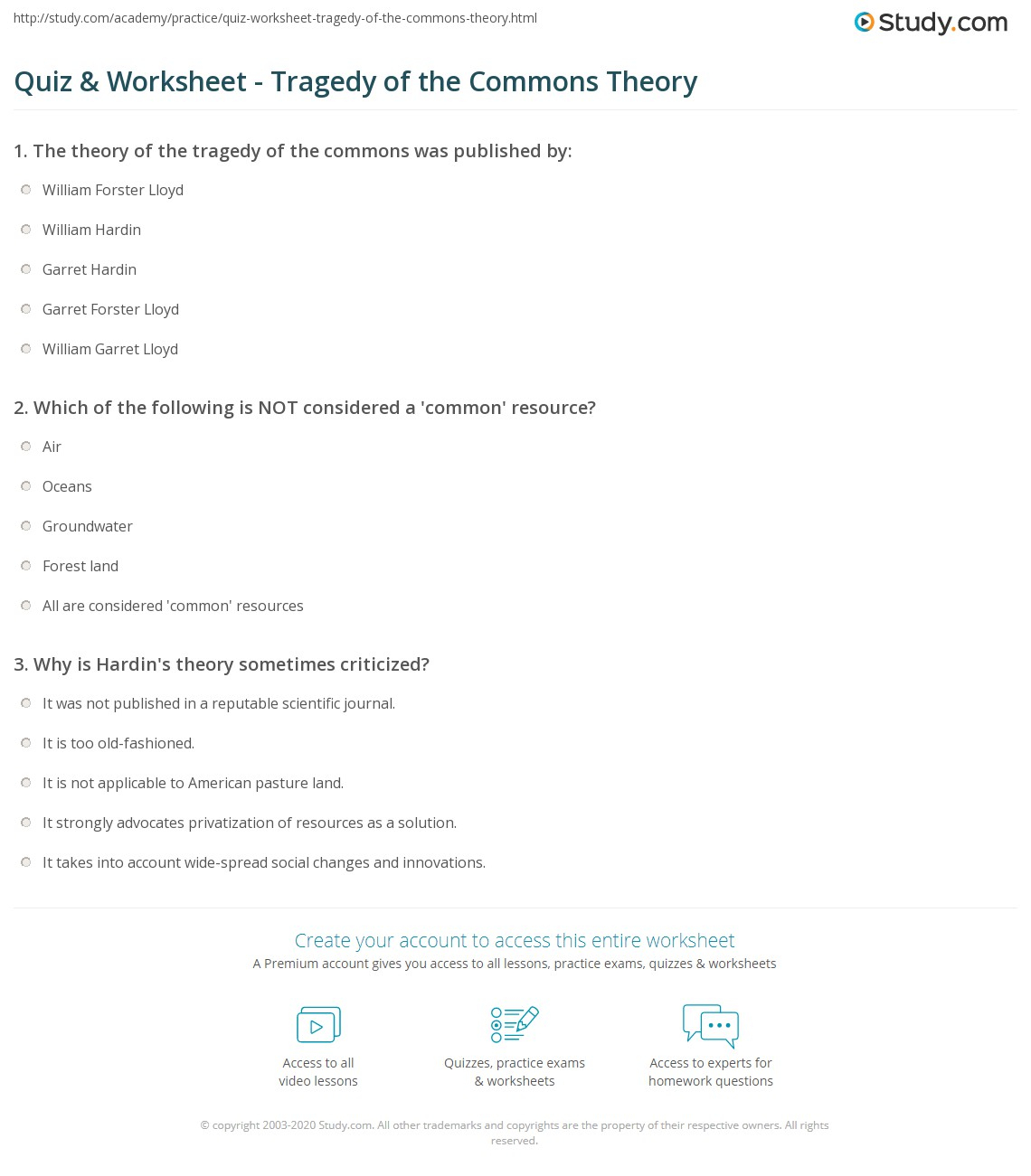 The Tragedy Of The Commons Worksheet Answer Key Mark Library