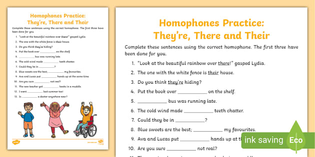 There Their And They re Homophones Practice Worksheet Twinkl