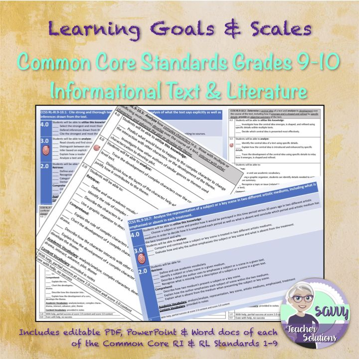 This Full Sets Of Learning Goals And Scales For The 9 10th Grade Common 