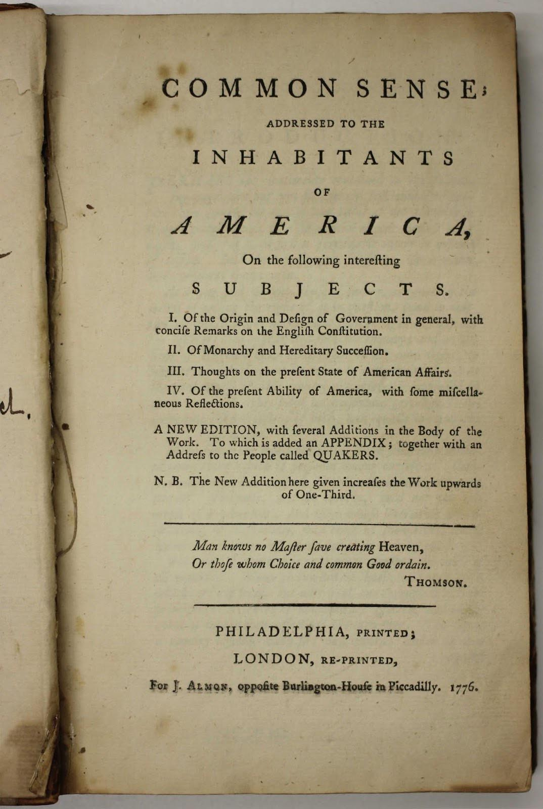 Thomas Paine s Common Sense 1776 Special Collections Spotlight 