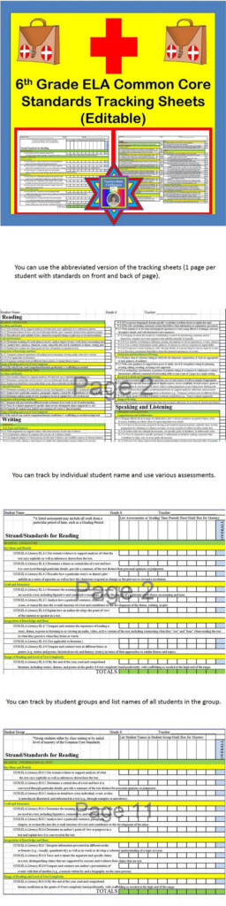 Tracking Sheets EDITABLE Common Core 6th Grade ELA By Domain Cluster 