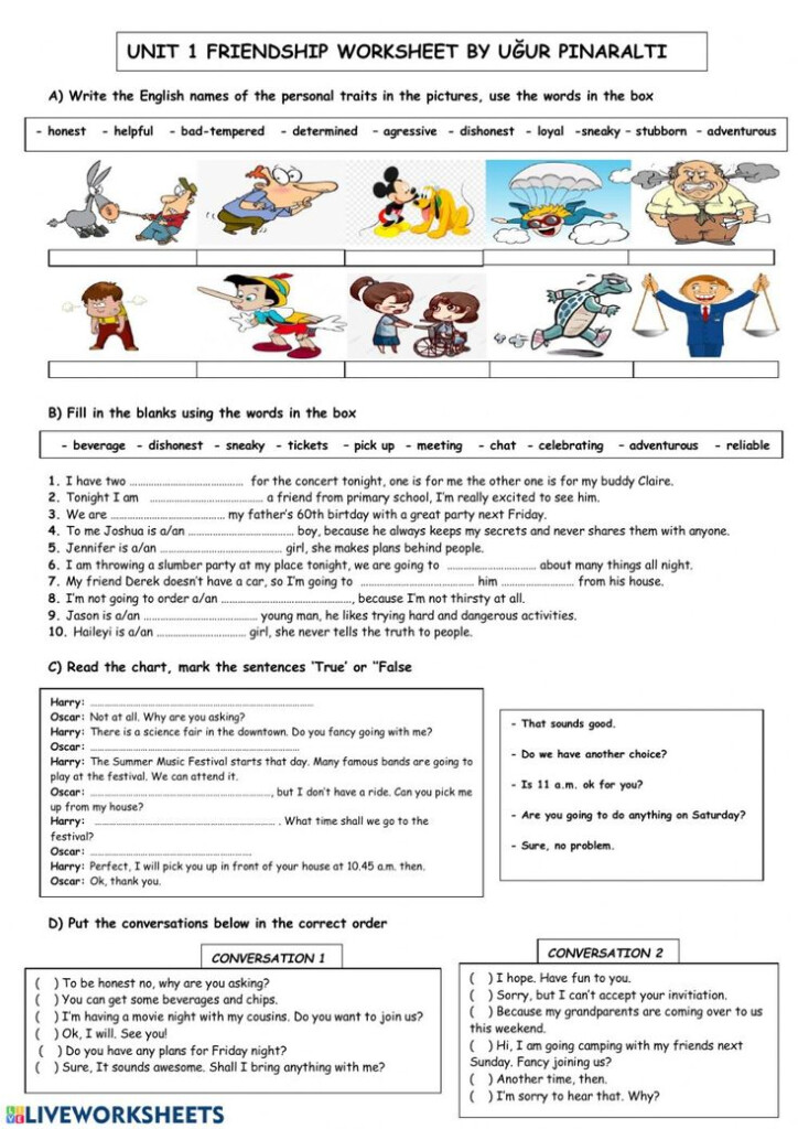 Unit 1 Friendship Worksheet English As A Second Language esl 