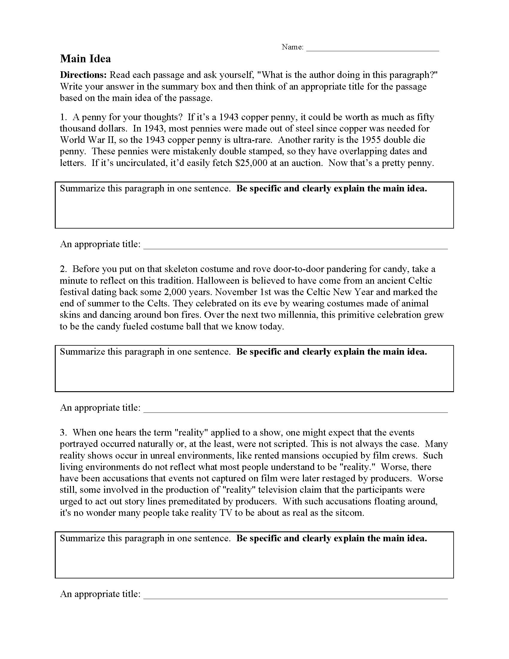 View Main Idea 3Rd Grade Worksheets Gif