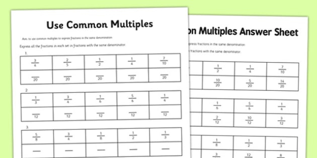 Year 6 Use Common Multiples Worksheet Worksheet
